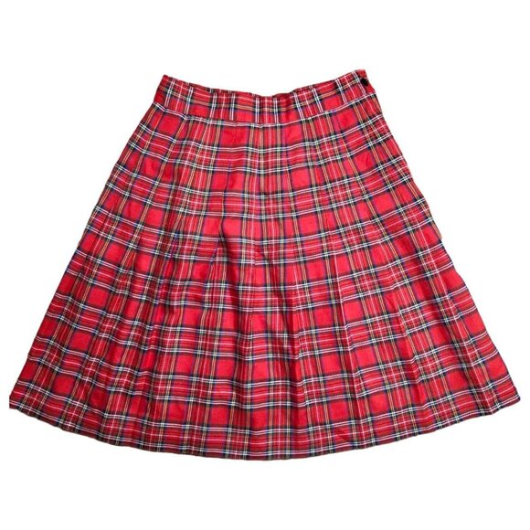 Vintage Red Plaid Gingham Preppy Pleated Schoolgirl Skirt - Picture 1 of 5